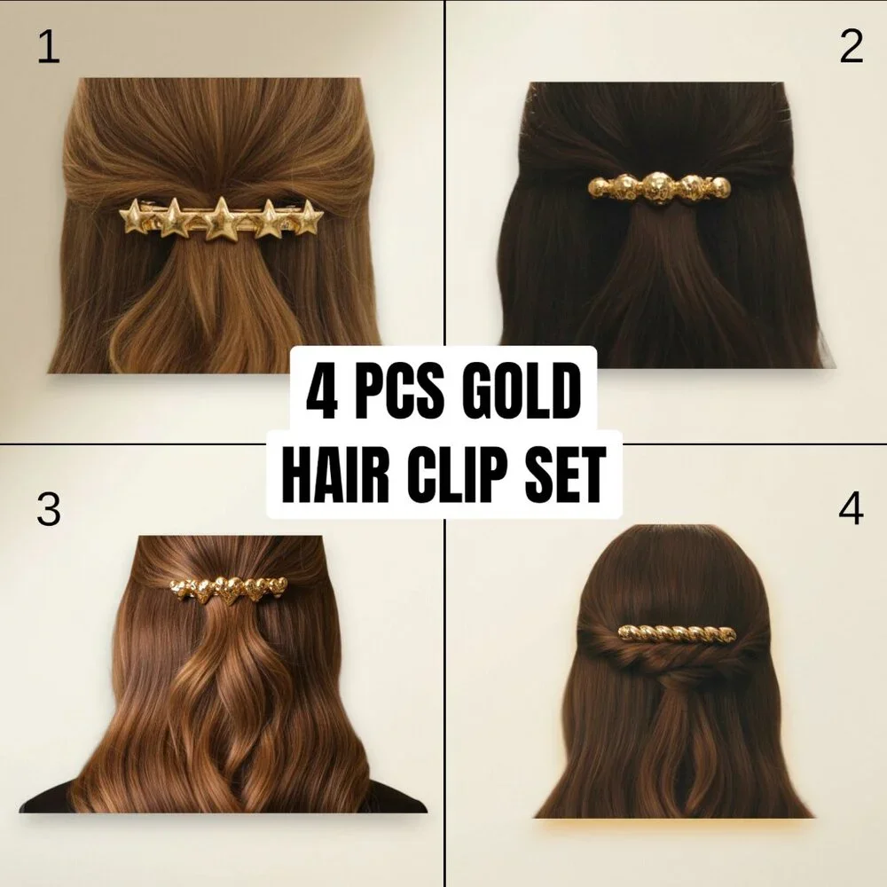 4 PCS Gold Barrette Set Minimalist Metal Hair Clips Statement Hair Accessories